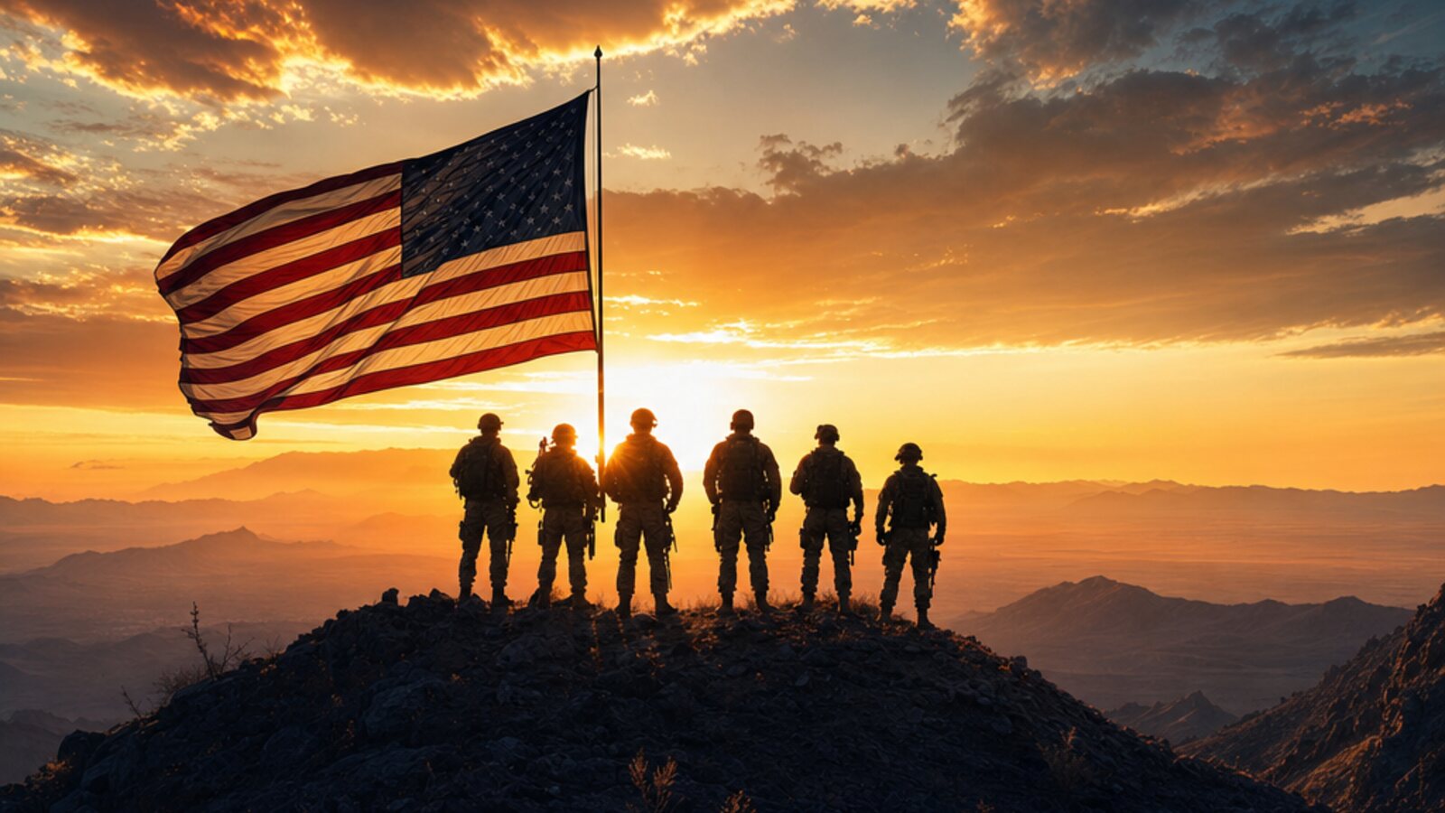 Veterans on a ridge at sunrise